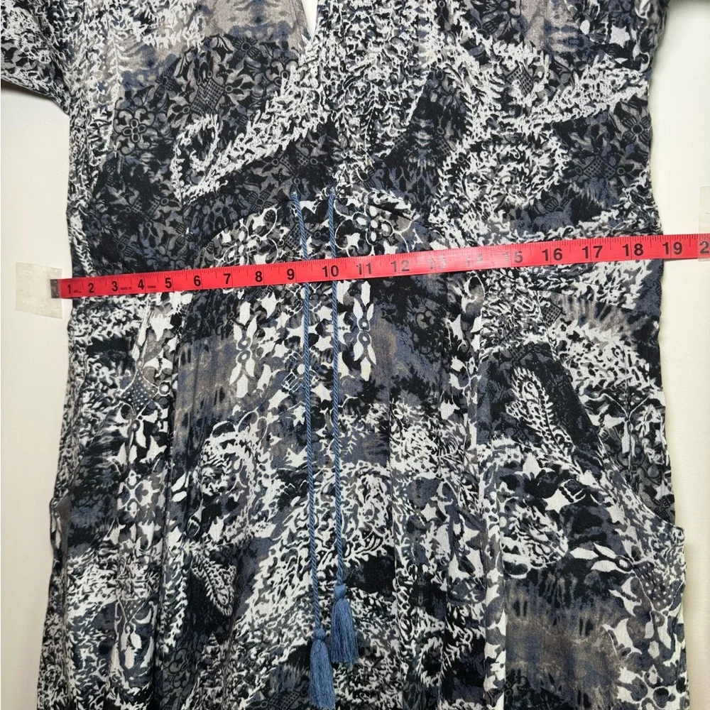 Free People Midnight Blue, White & Gray Patterned Mini Dress w Waist Tie - Small - Picture 11 of 16